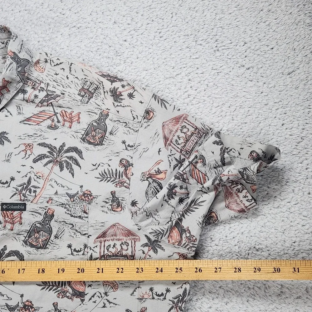 Columbia Shirt Mens XL Gray Tropical Beach Pelican Mermaid Beach S/S Button Up - Picture 6 of 11